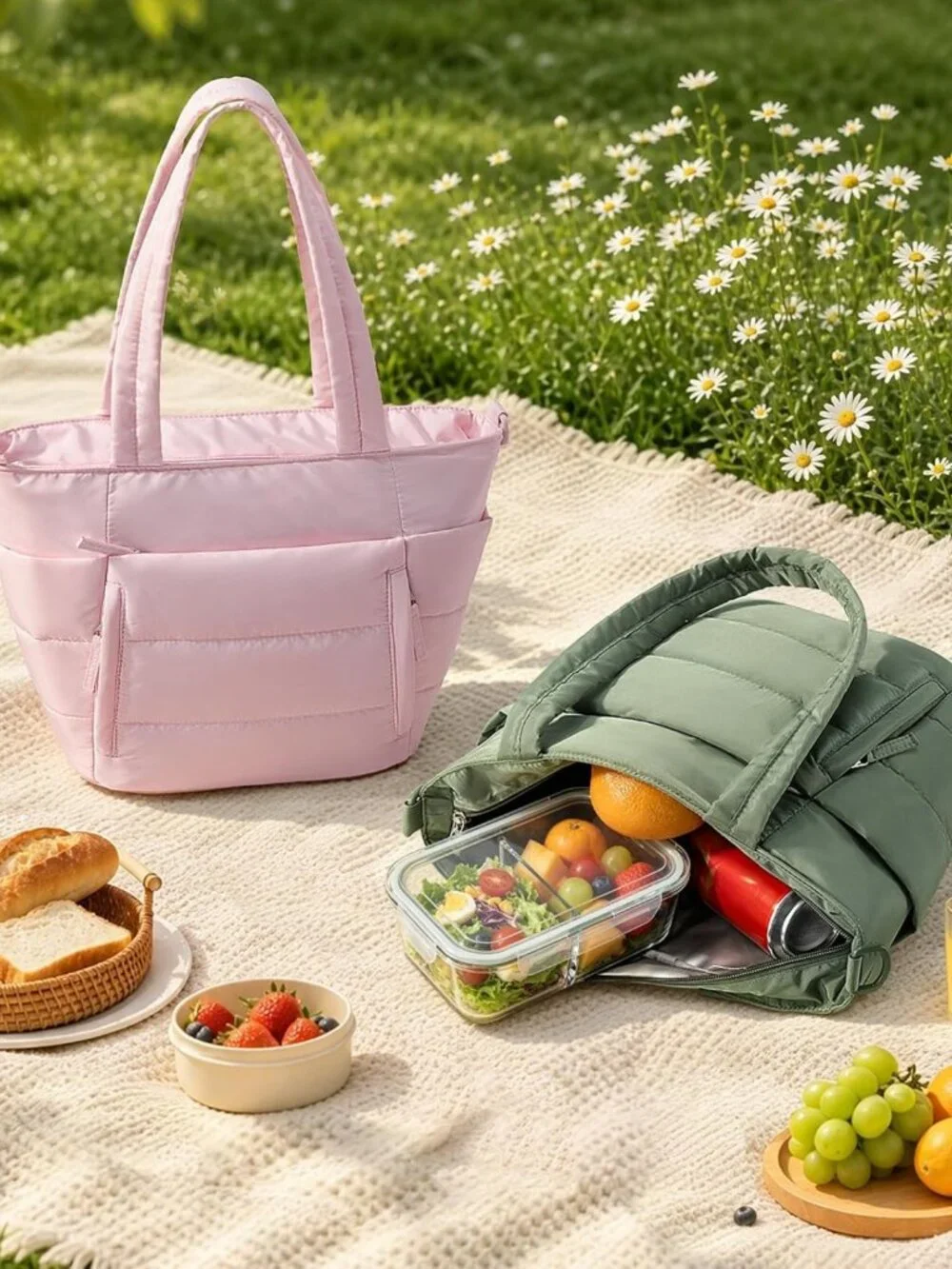 Stylish Insulated Lunch Tote Bag for Women - Puffy Cooler Lunch Box